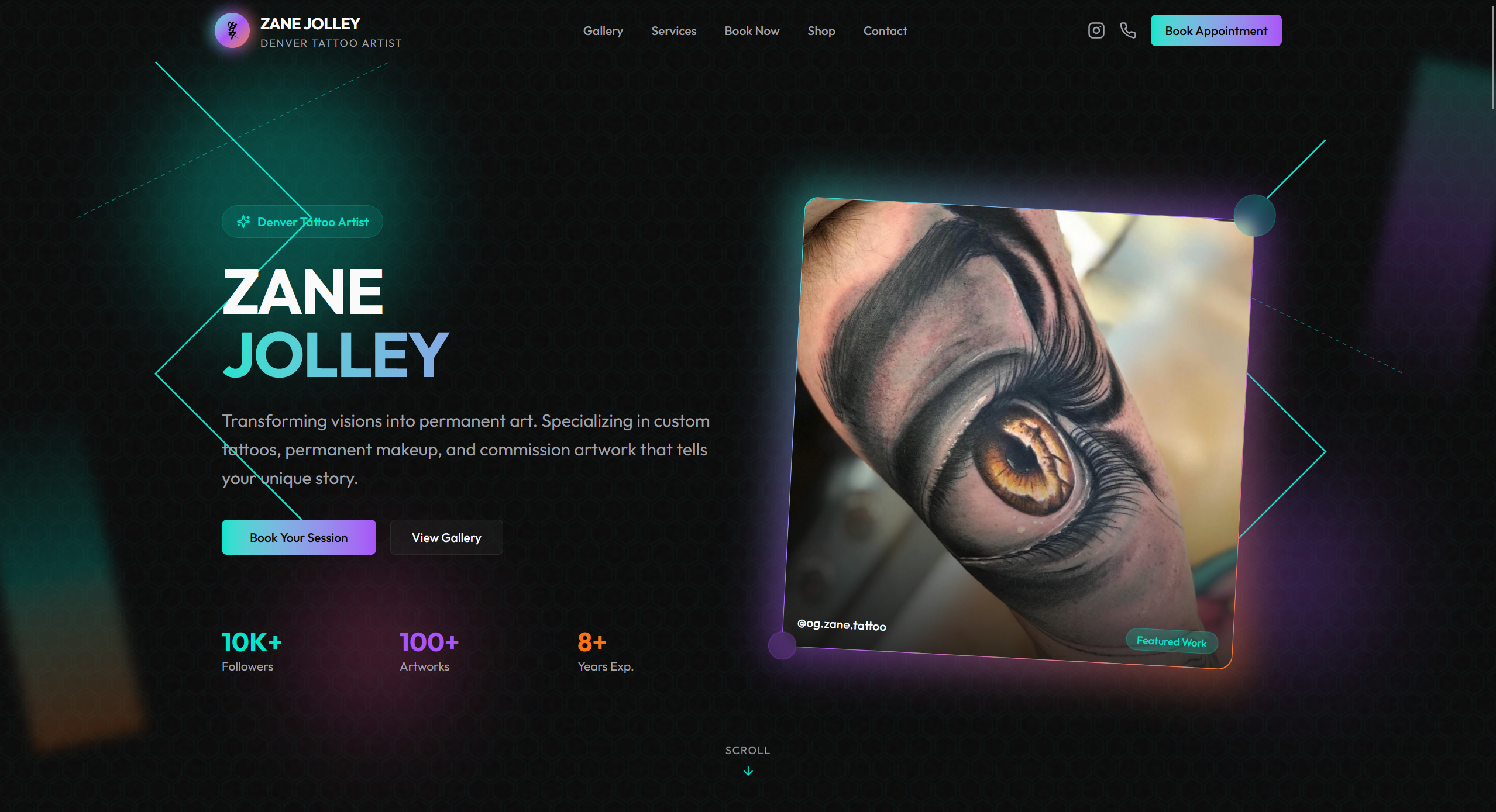 Zane Jolley Art website built by DirtyHandSites